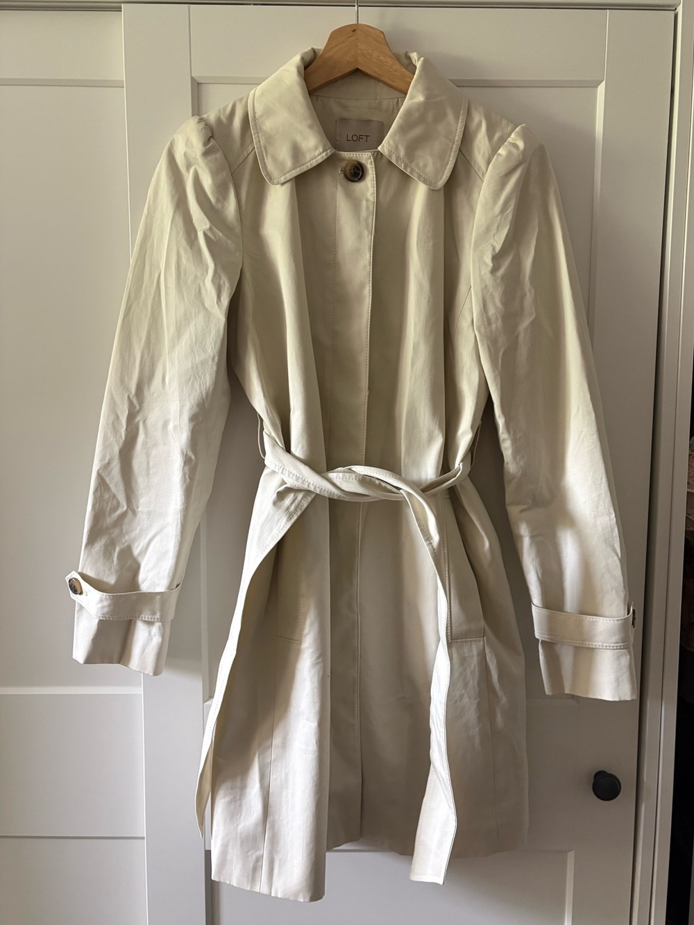 LOFT Cotton Cream Belted Trench Coat